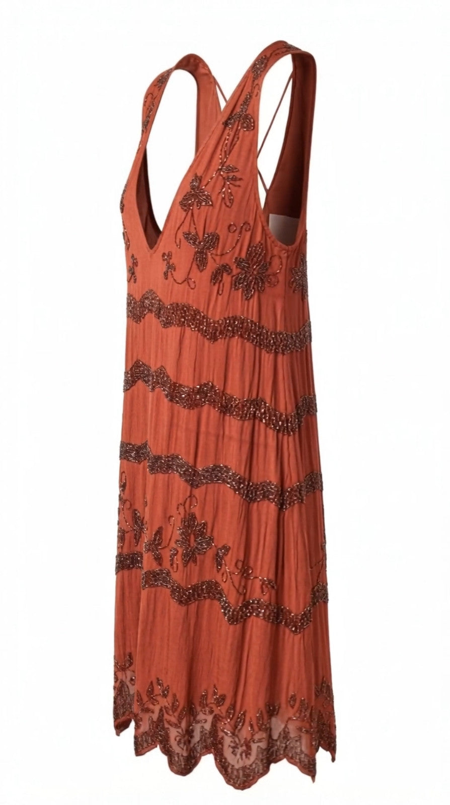 Free People Bali Mad Love Beaded Mini Dress in Terracotta Rust