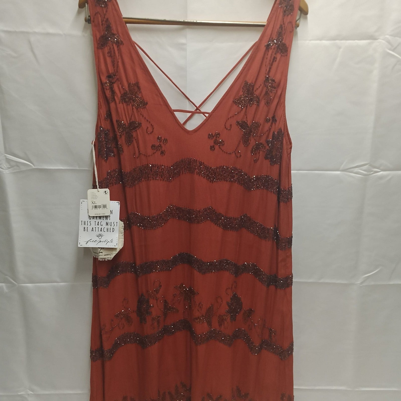 Free People Bali Mad Love Beaded Mini Dress in Terracotta Rust