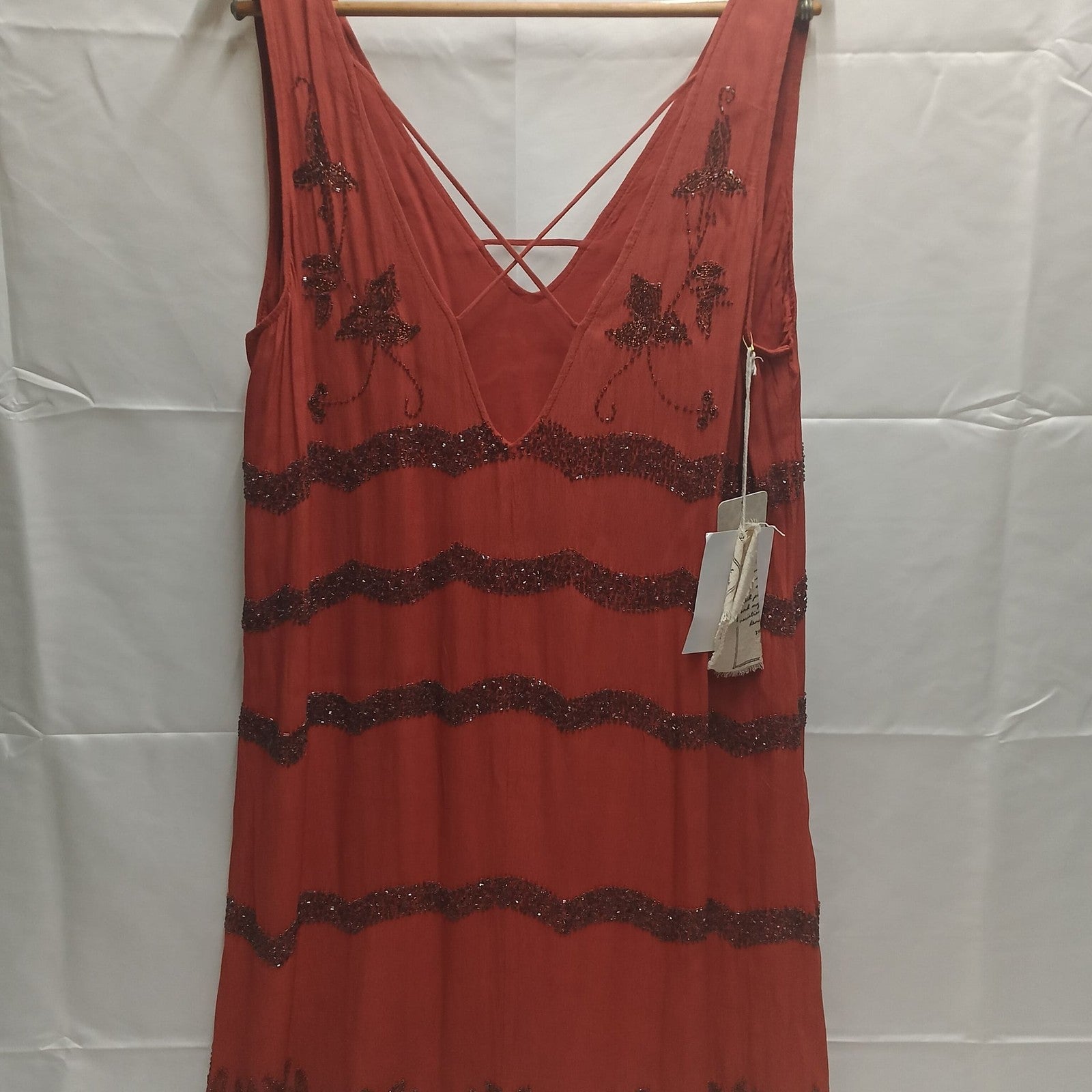Free People Bali Mad Love Beaded Mini Dress in Terracotta Rust