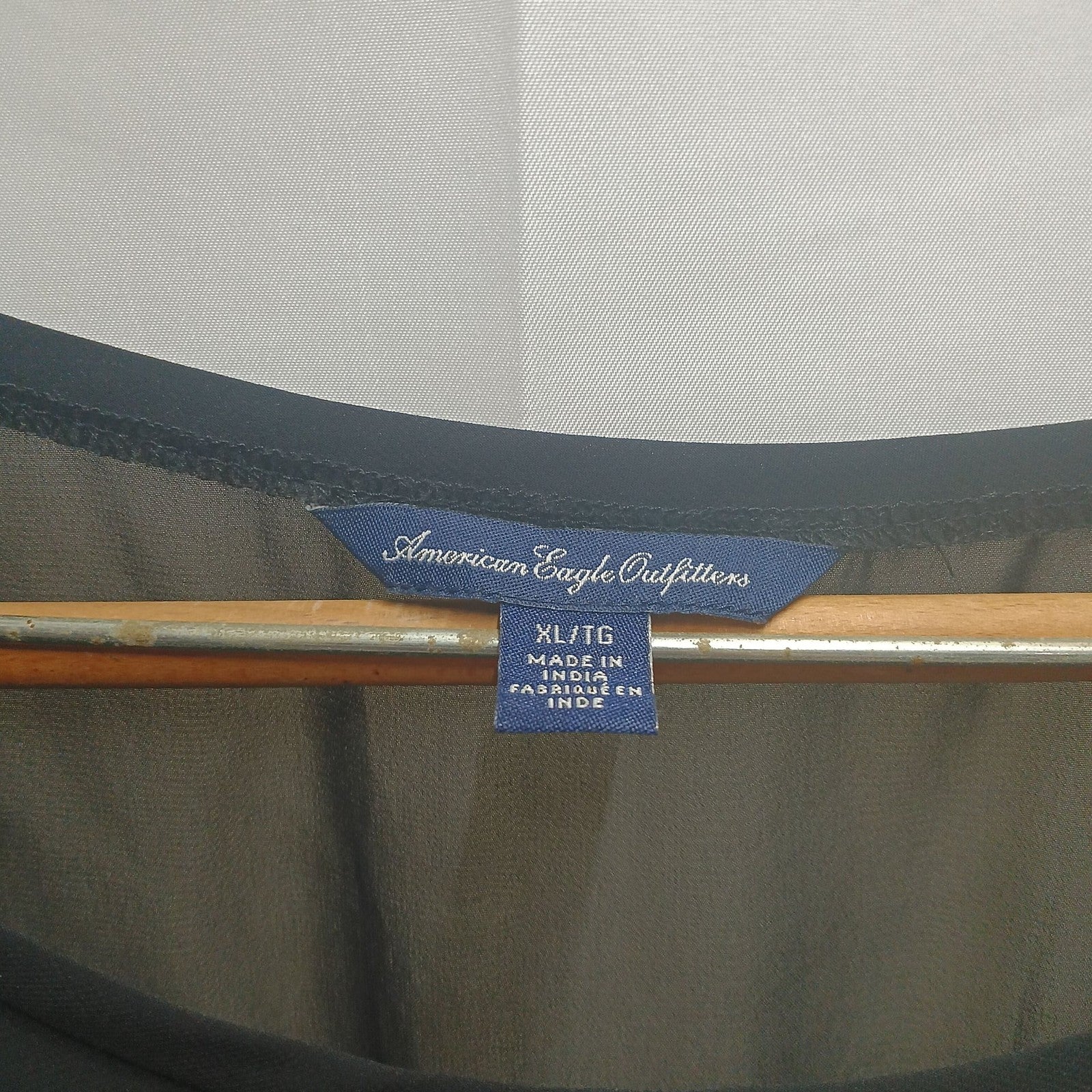 American Eagle Black Sheer Chiffon Short Sleeve Top with Overlay Back Size XL